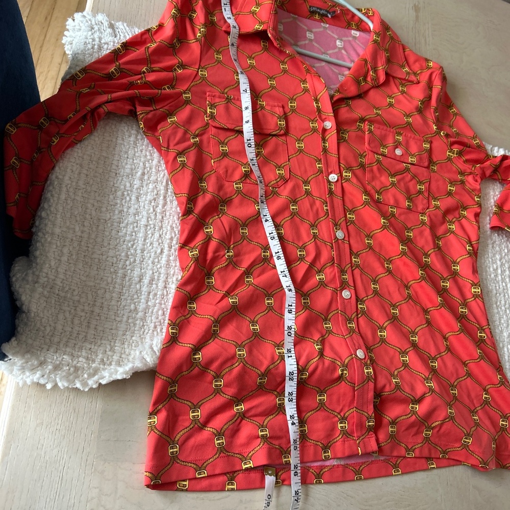 J. McLaughlin Red Patterned Button-Front Blouse - image 5